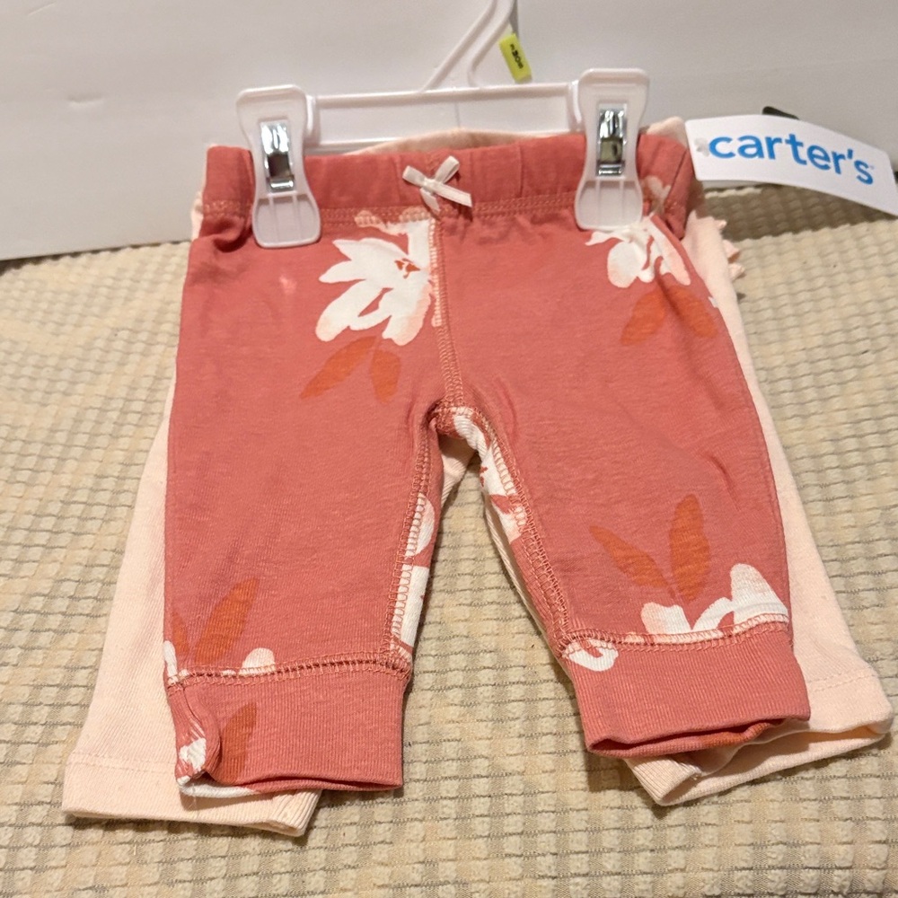 2pr NWT Carter's Coral Floral Leggings NEWBORN